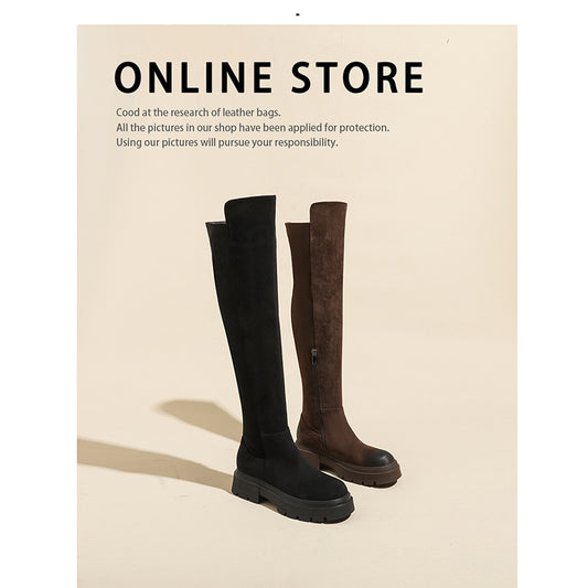 Women's Hot Chunky Platform Height Increasing Suede High Boots