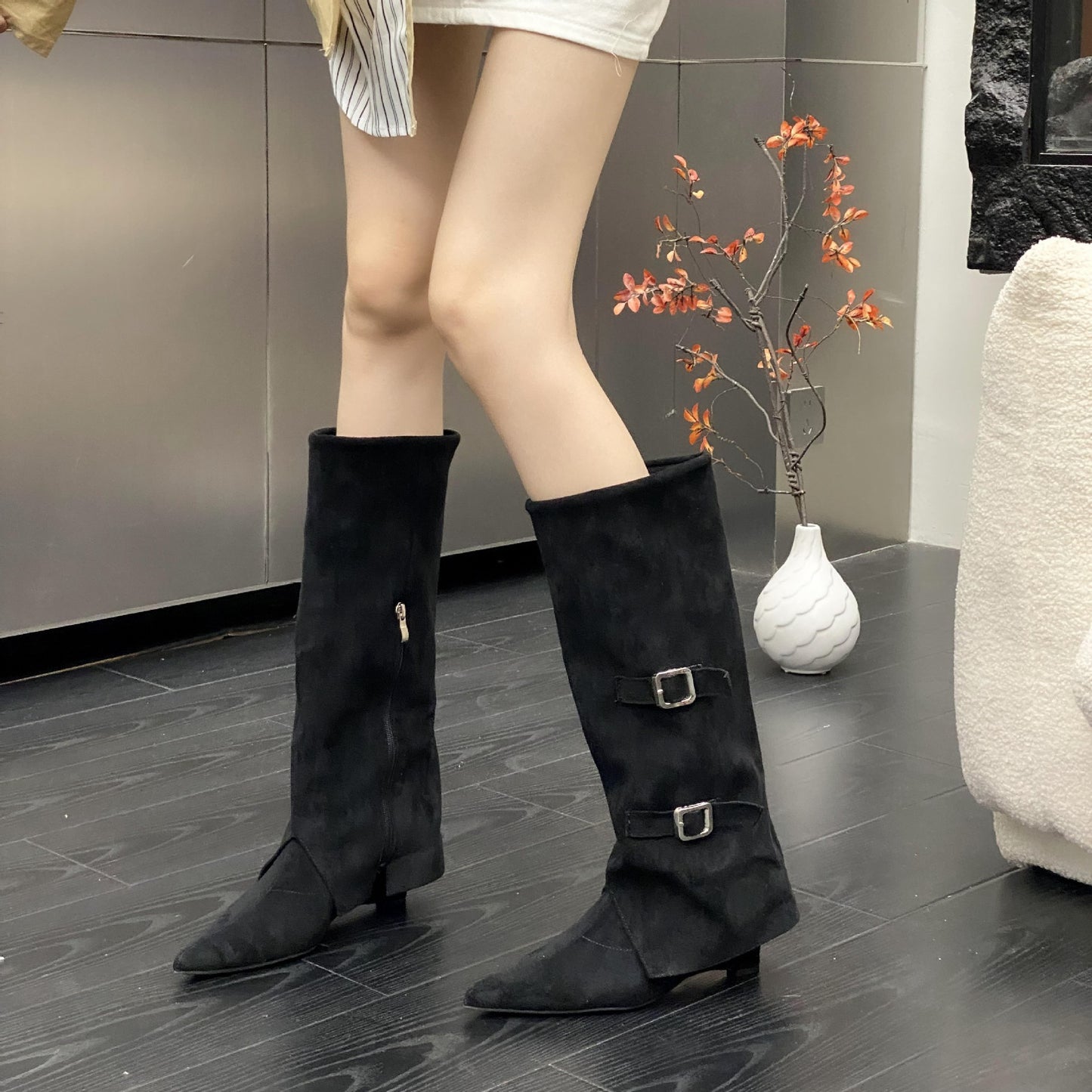 Women's Tax-free High Pointed Brown Riding Spring Pantyhose Long Women's Shoes