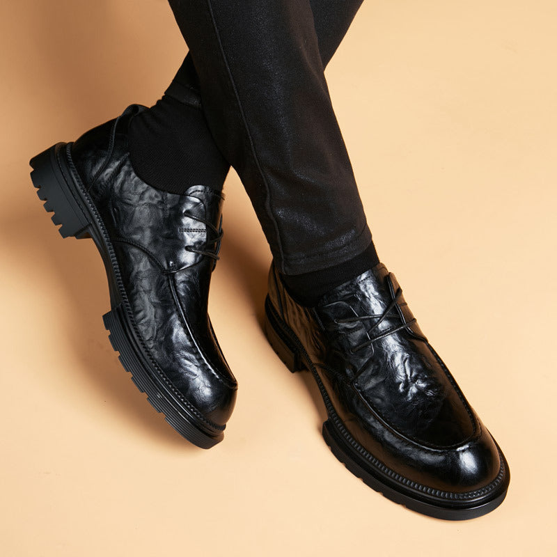 Men's Trendy British Style Genuine Breathable Korean Height Increasing Insole Men's Business Leather Shoes