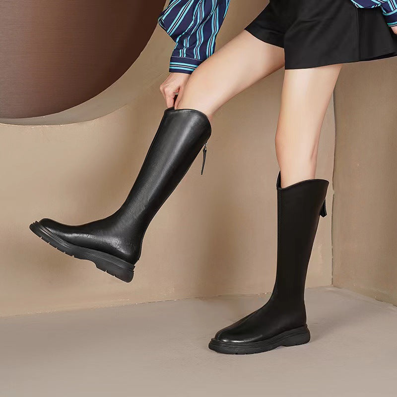 Women's Western Cowboy Small Height Increasing Insole Long Female High Knight Women's Leather Boots