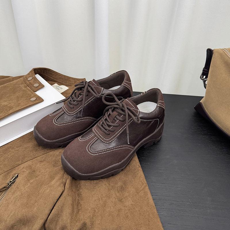 Women's Height Increasing Insole Fashionable Retro German Training For Lace Up Women's Board Shoes