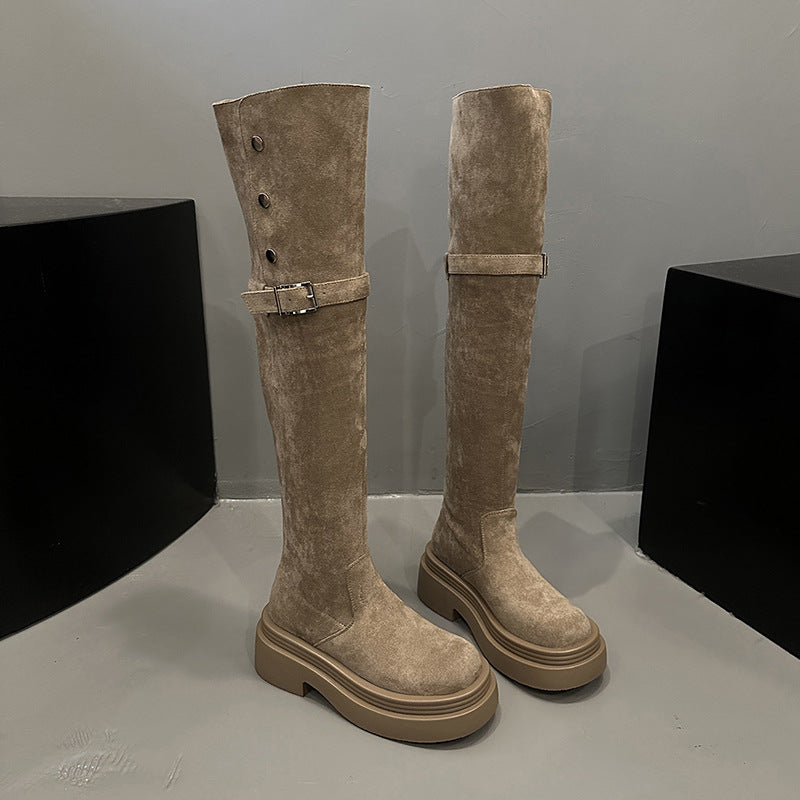 Retro Two-way Folding Thick-soled Chunky Long Boots