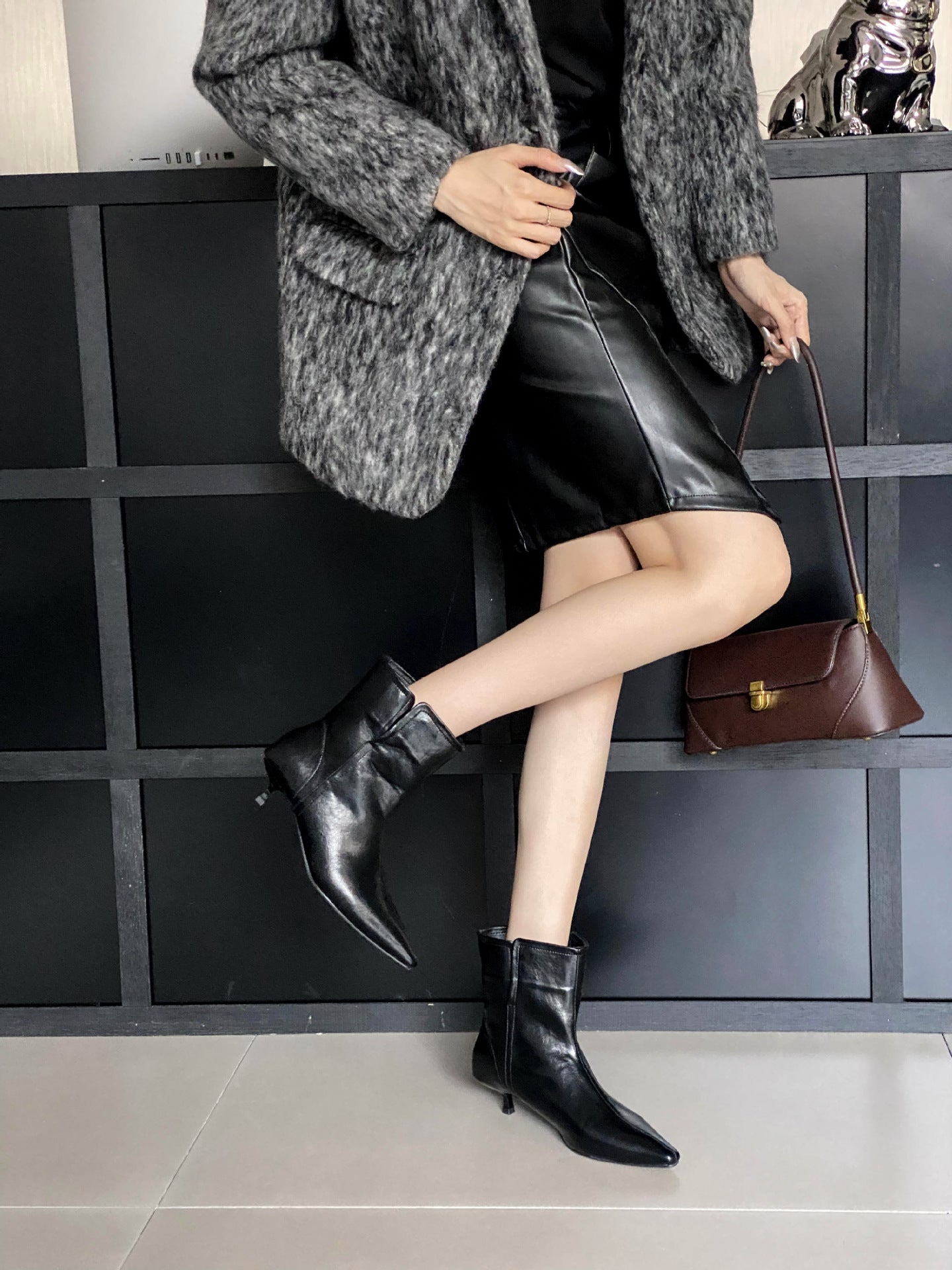 Tax-free Autumn Stiletto Fashion Low Ankle Women's Leather Boots