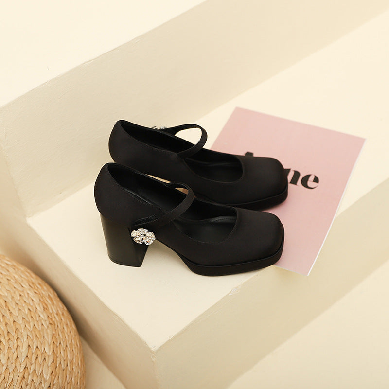 Women's High Mary Jane Waterproof Platform Square Heels