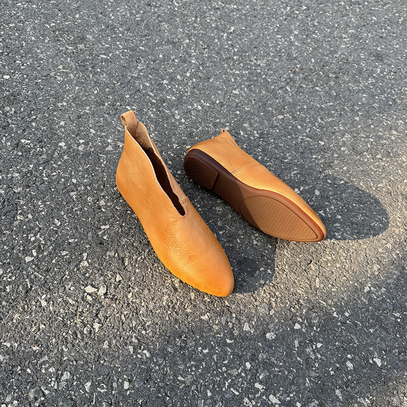 Radish Pointed Autumn First Layer Cowhide Women's Casual Shoes
