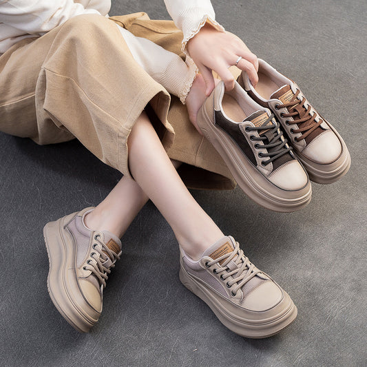 Women's Layer Cowhide Polished White Style Comfortable Women's Casual Shoes