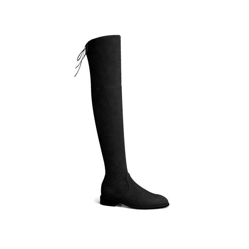 Women's Fleece-lined Tall Knight Chunky Stretch Over Women's Leather Boots