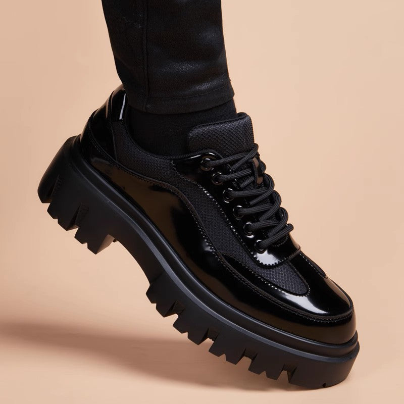 Men's Thick Bottom Hight Increasing British Round Toe Formal Wear Black Leather Shoes