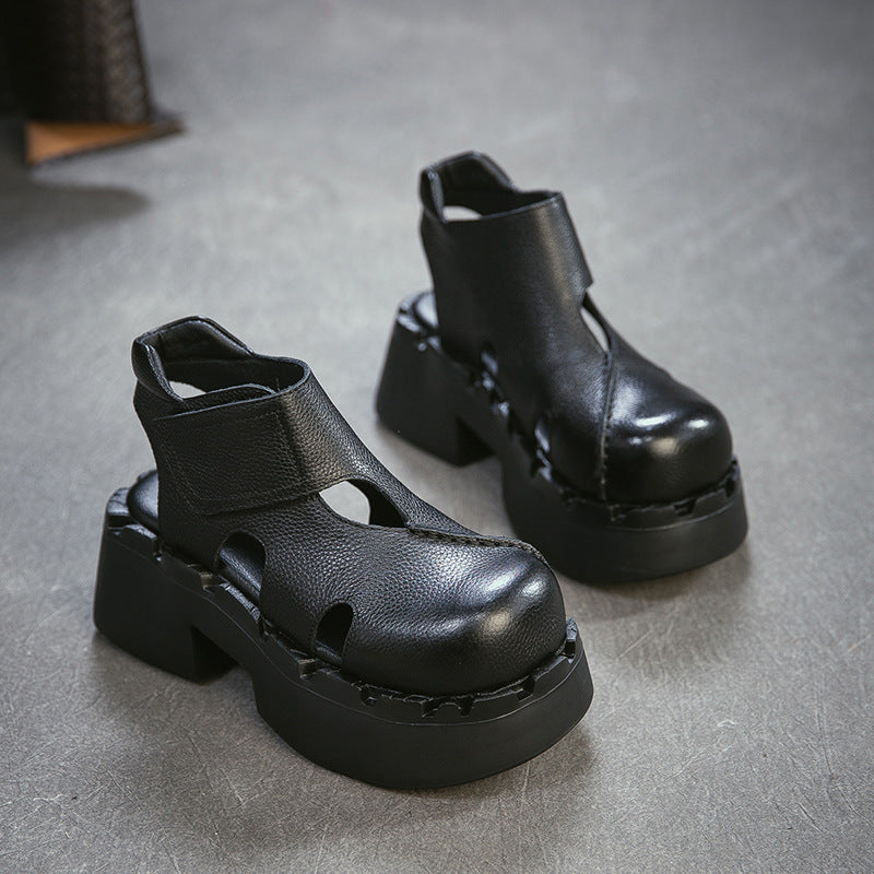 Women's Small Raise The Bottom Velcro Closed Toe Back Platform Sandals