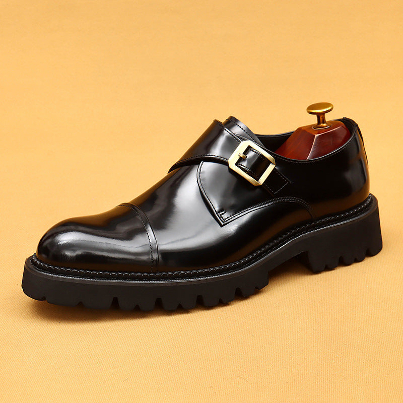 Men's High-grade Glossy Cowhide Inner Thick Bottom Leather Shoes