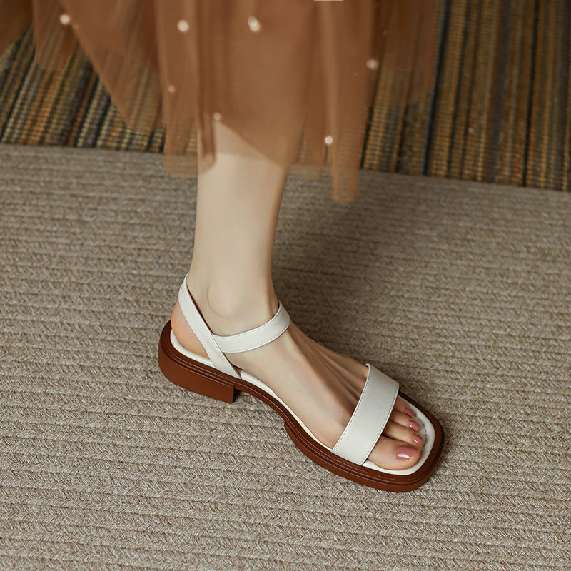 Women's Buckle Summer Chunky Low Open Toe Women's Shoes