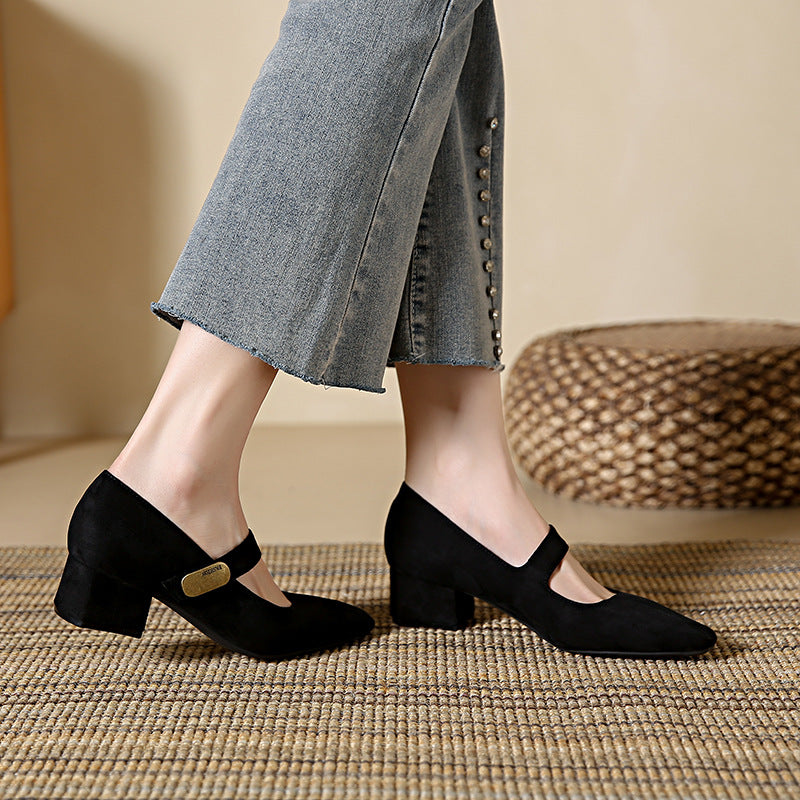 Suede Strap Mary Jane Autumn Square Women's Shoes