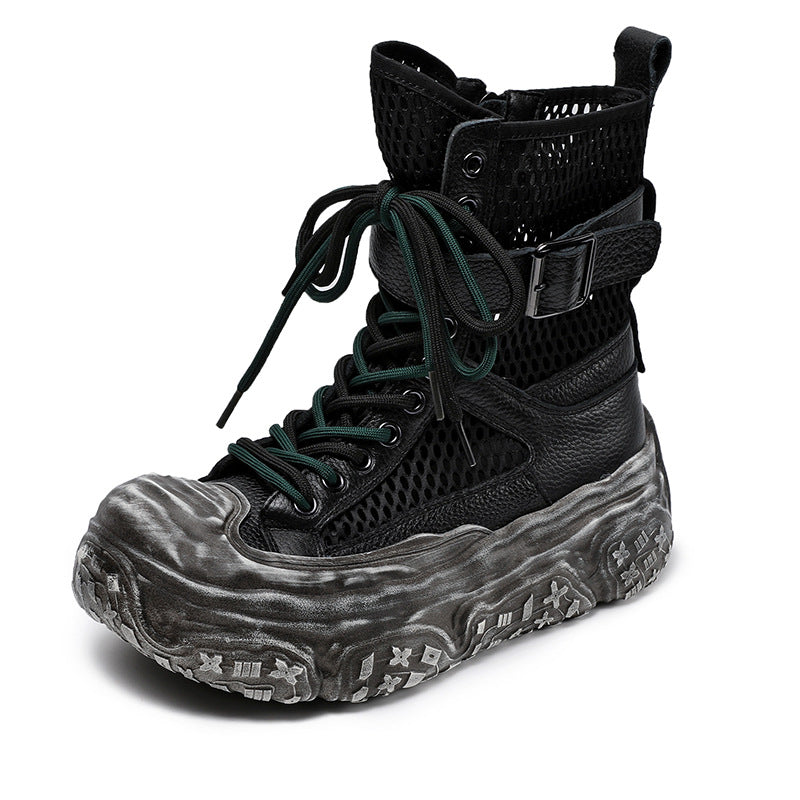 Women's Summer Cowhide Round Head Leisure High Breathable Comfortable Sports Wind Platform Sandals