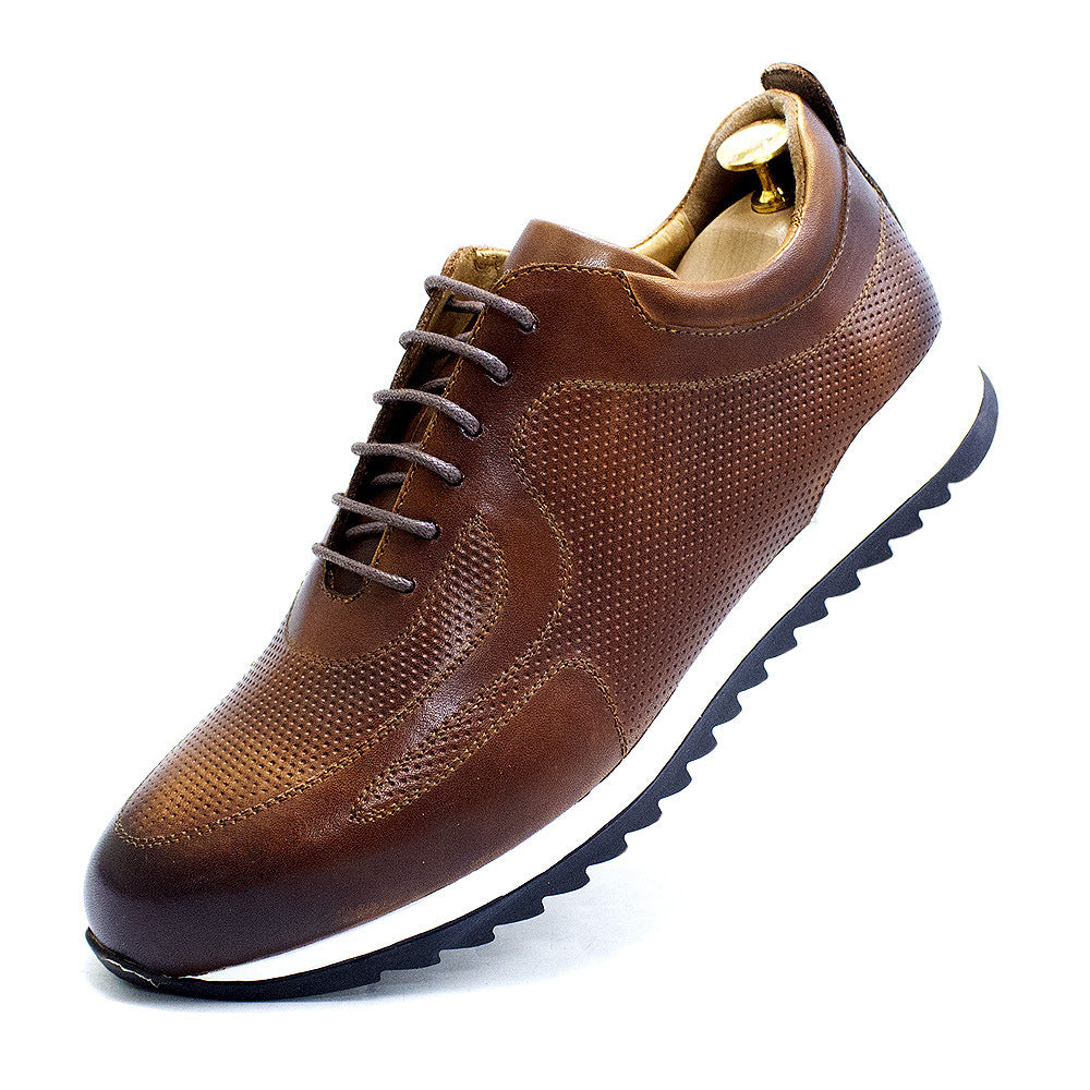 Men's Layer Cowhide Lace Up Embossed Thick-soled Polished Fashionable Men's Shoes