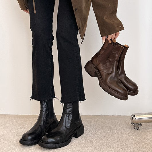 Women's Love Letter Old Chelsea British Style Martin Chunky Women's Leather Boots