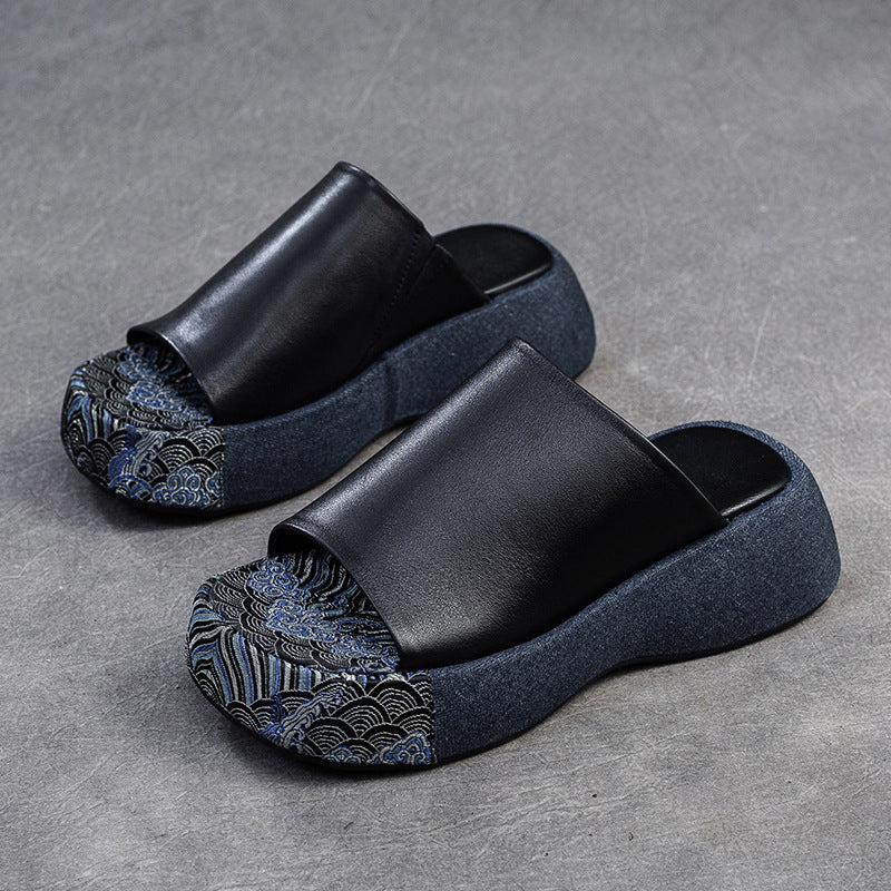 Women's Thick-soled Peep Toe Retro Outerwear National Slippers