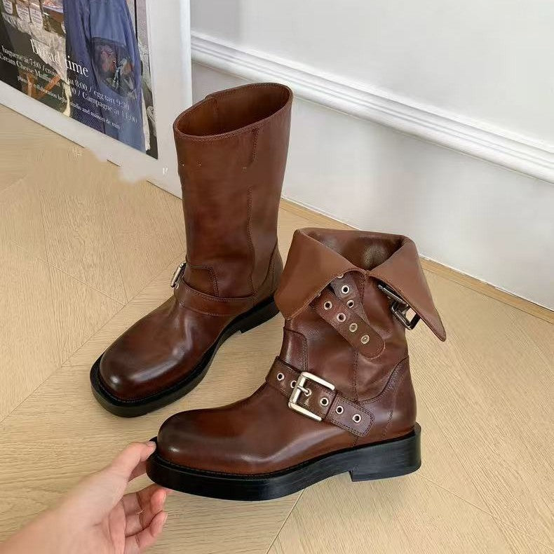 Women's Slimming Buckle Ankle For Raise The Bottom Skinny Women's Leather Boots