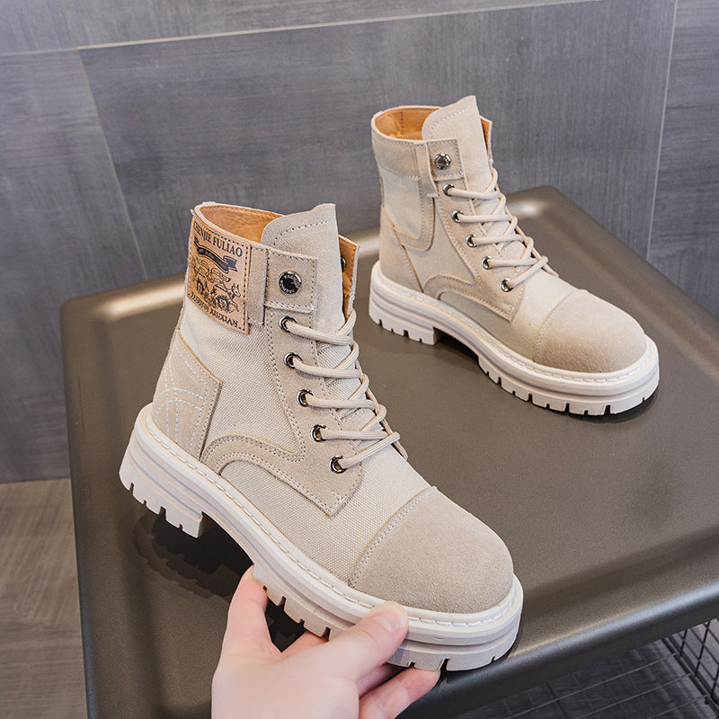 Women's Thin Genuine Platform Martin Height Increasing Insole Desert Travel Boots