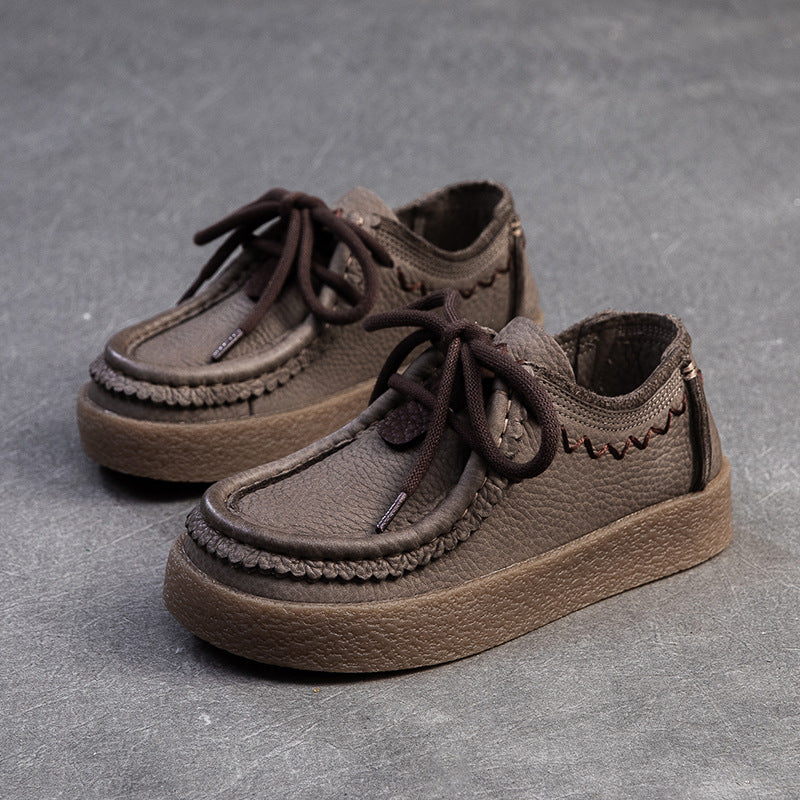 Women's Retro Platform Comfortable First Layer Cowhide British Women's Casual Shoes