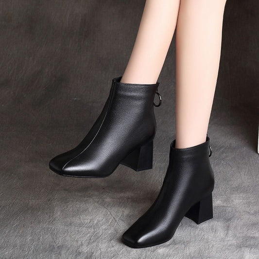 Women's Real Soft Short For Chunky Plush Martin Mid Heels