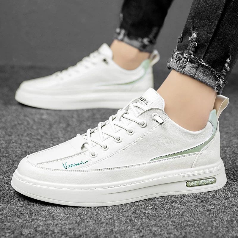 Men's Soft Cow White Sports Breathable Trendy Sneakers