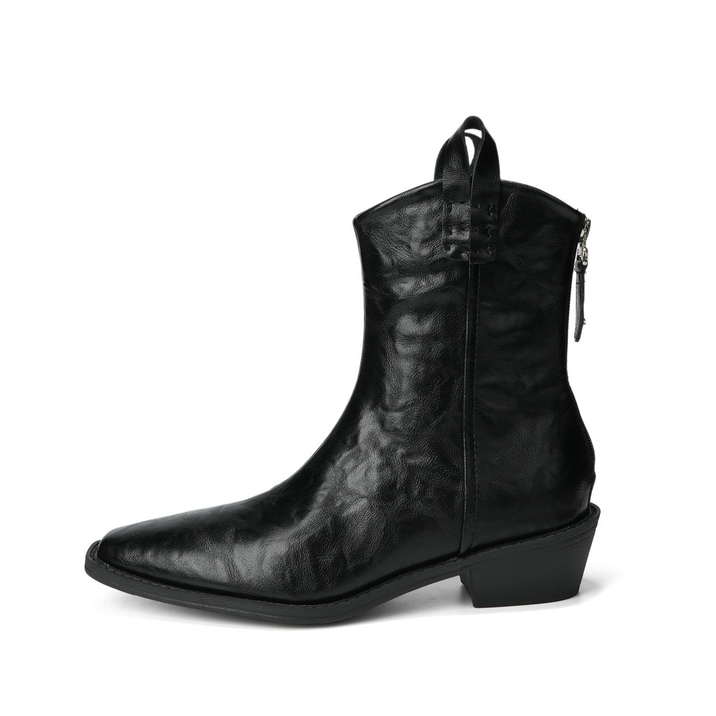 Women's Grape Mom Pointed Toe V-shaped Mouth Retro Denim Skinny Thick Women's Leather Boots