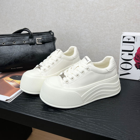 Women's Platform White Sports Height Increasing Round Women's Board Shoes
