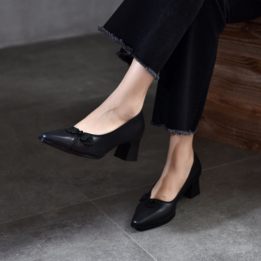 Two Pairs Of Patchable Pointed High Women's Shoes