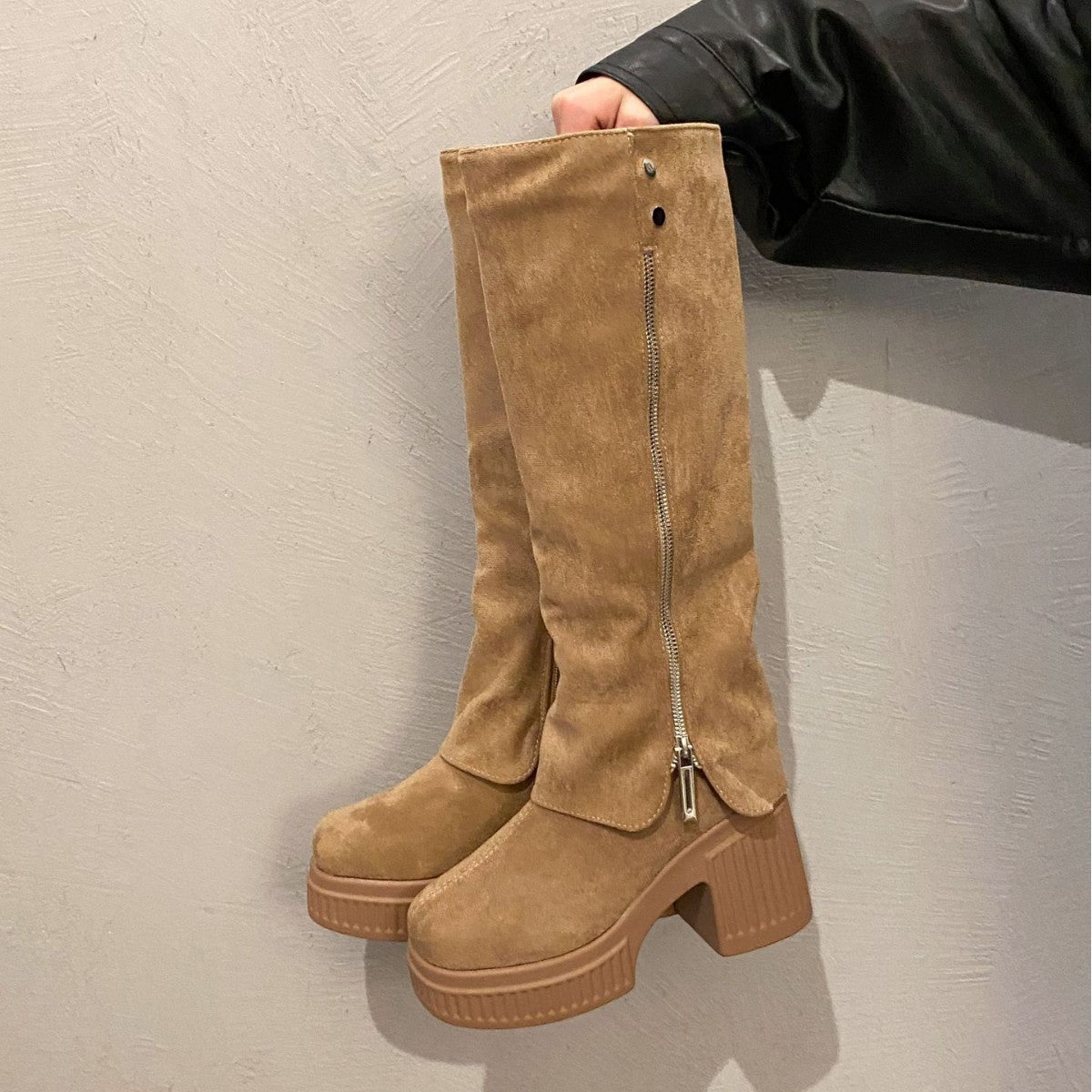 Women's High Pantyhose Fashion Waterproof Platform Retro Boots