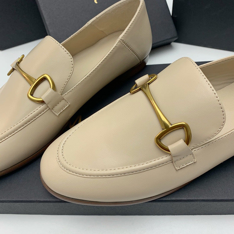 Women's Sheepskin Metal Round Toe Flat Bottom Jeans Women's Casual Shoes