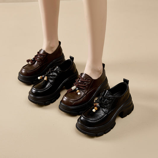 Women's British Retro Platform Height Increasing Ultra Light Preppy Leisure Loafers