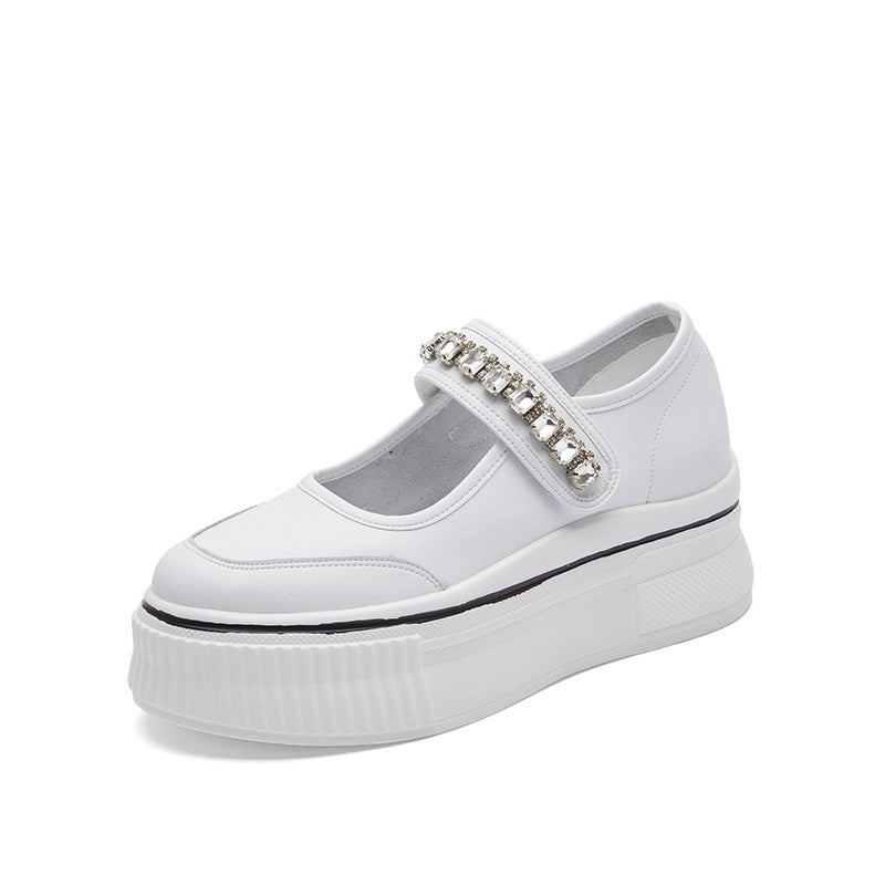 Women's White Platform Height Increasing Insole Slip On Korean Sneakers