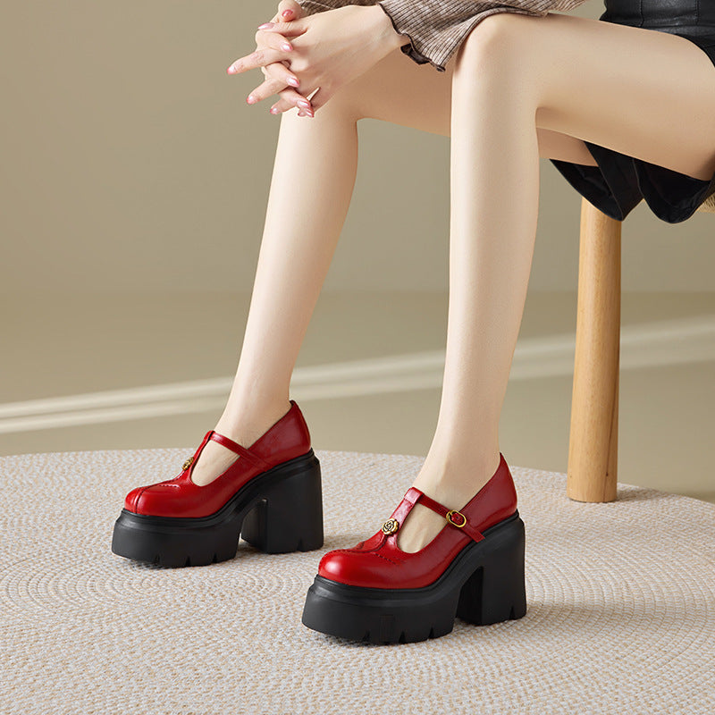 Women's Bottom Increased Mary Jane Spring Shallow Mouth Round Toe Chunky Women's Fashion Shoes