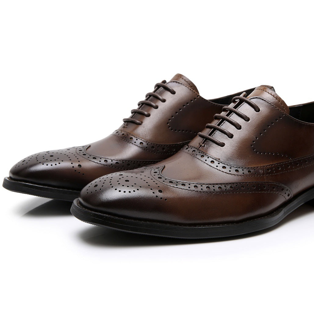 Men's Korean Autumn Genuine Breathable Brogue Carved Leather Shoes