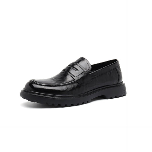 Men's Summer British Style Pointed Formal Slip-on First Layer Cowhide Black Men's Business Leather Shoes