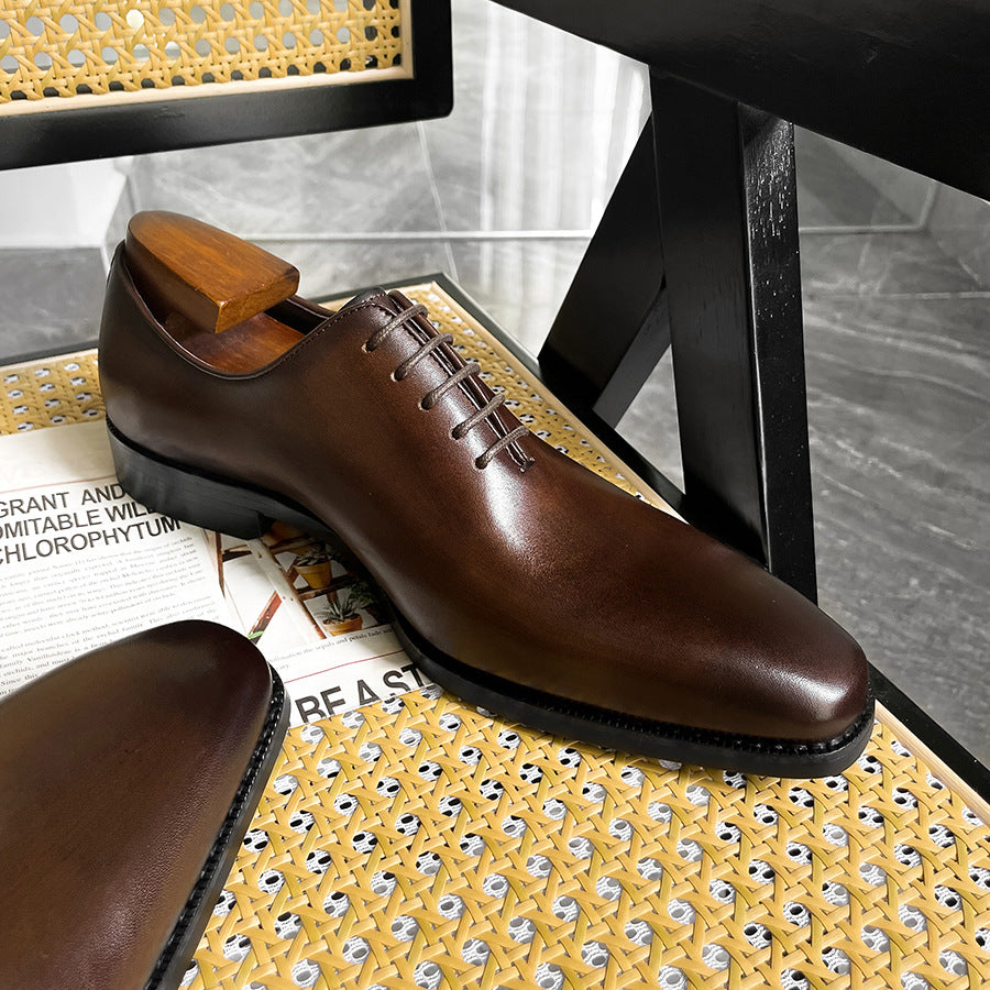 Men's Oxford Business Formal Wear Handmade Cowhide Brushed British Leather Shoes