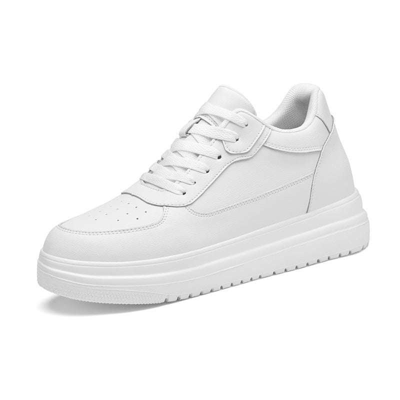 Unisex Invisible Height Increasing Insole Skateboard White Couple Men's Casual Leather Shoes