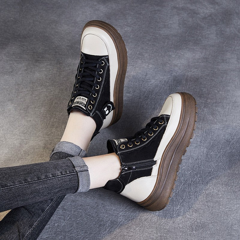 Women's Genuine Full Cowhide Fleece-lined Platform Winter Boots