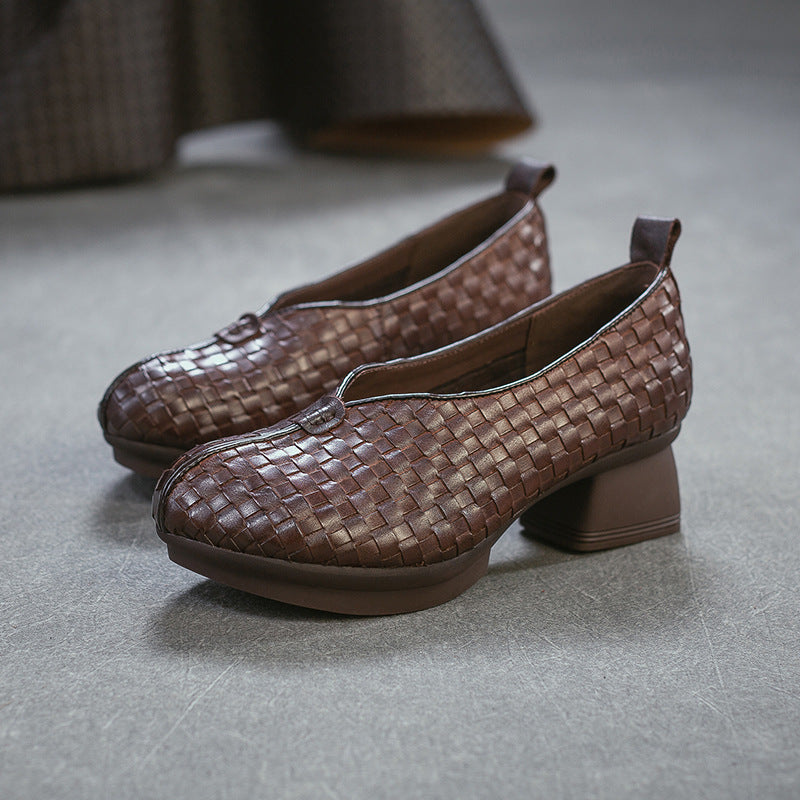 Women's Slip-on Hand-woven Plaid Minority Fashion Pumps Women's Casual Shoes