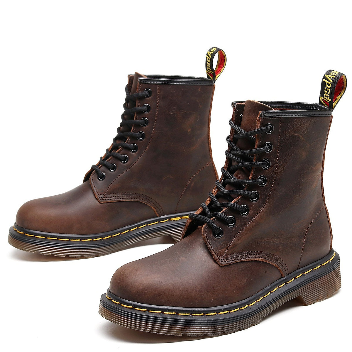 Women's & Men's Crazy Horse Brown Motorcycle Classic Retro Women's Leather Boots