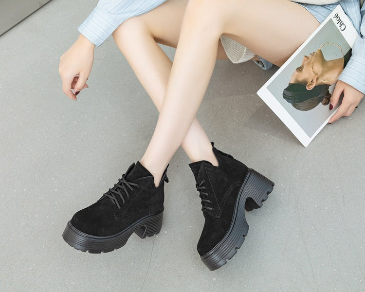 Women's Chunky Thin Booties High Autumn Single Korean Women's Casual Shoes