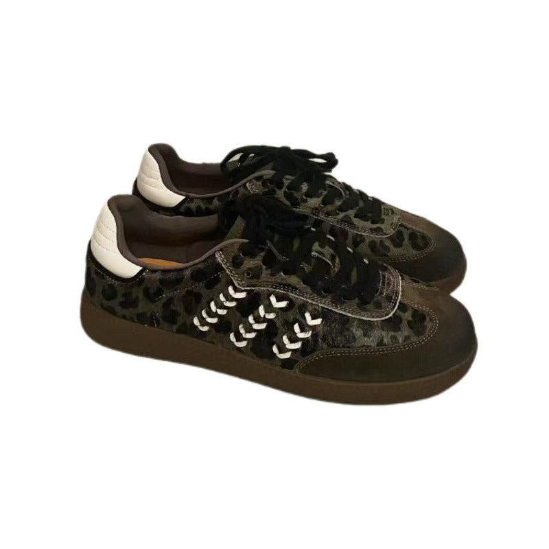 Women's Horse Fur Leopard Print German Training Retro Women's Casual Shoes