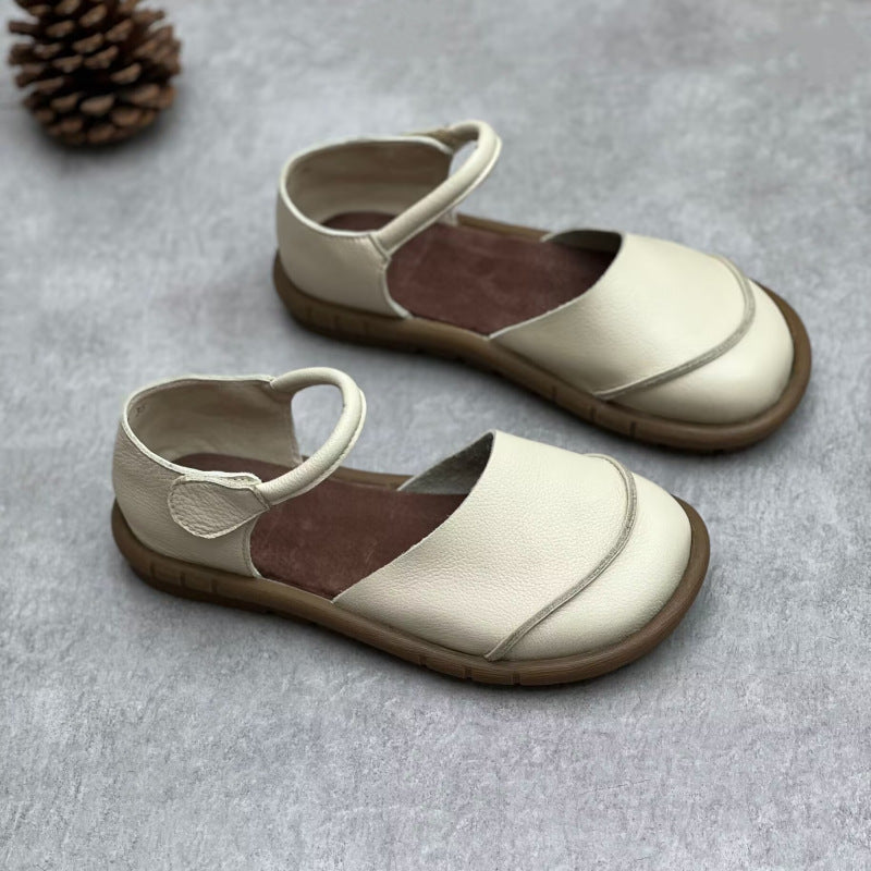 Women's Handmade Genuine Summer Mori Style Artistic Closed Toe Buckle Soft Sandals