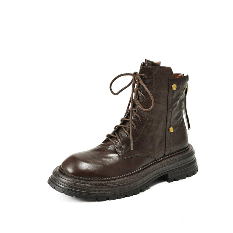 Women's Beautiful Sheepskin Thick Bottom British Style Women's Leather Boots