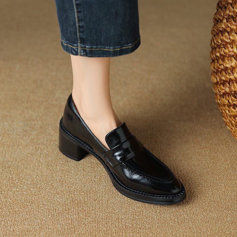 Women's Autumn Pointed Toe Chunky Mid Fashion Retro Men's Shoes