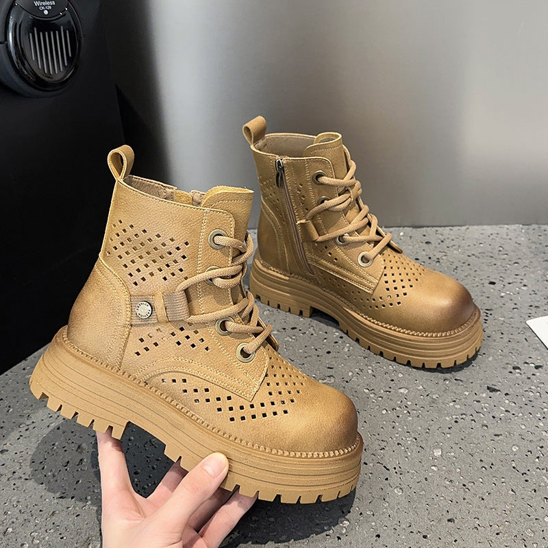 Women's Hollow Martin Genuine Hole Height Increasing Insole Boots