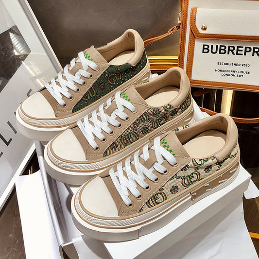 Women's Authentic Rhinestones Round Toe Fashion White Sneakers