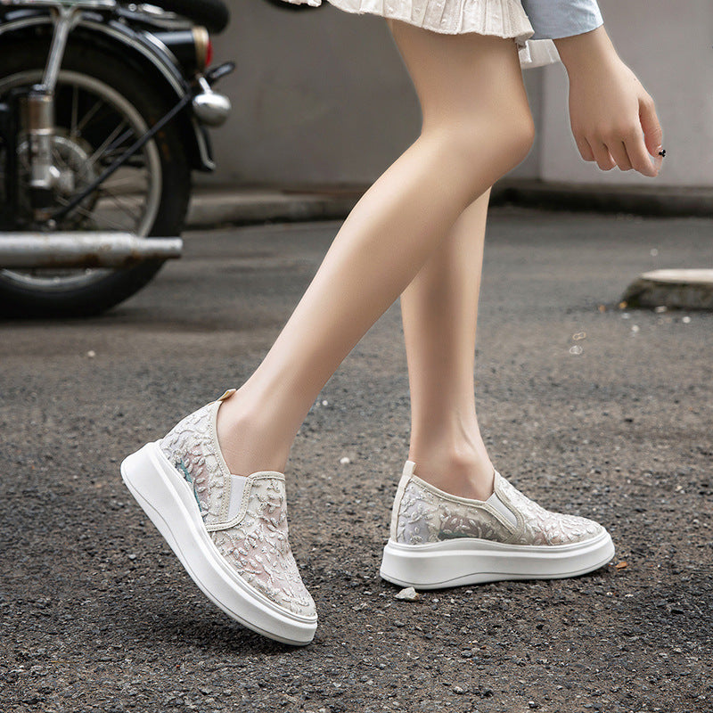 Women's White Height Increasing Insole Platform Small Size Women's Casual Shoes