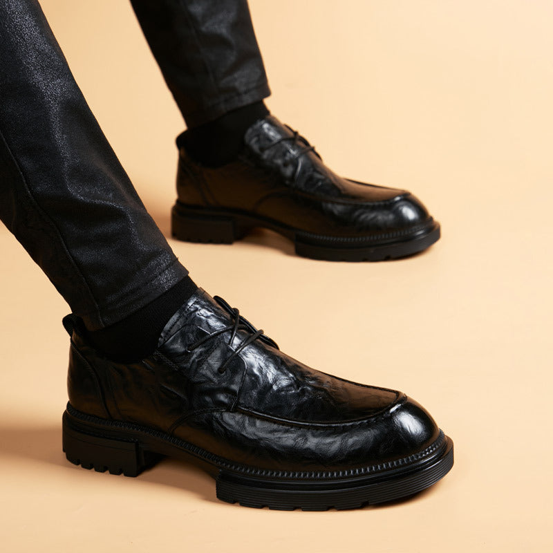 Men's Trendy British Style Genuine Breathable Korean Height Increasing Insole Men's Business Leather Shoes