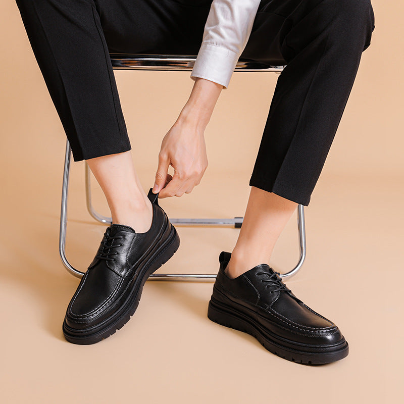 Men's Black Tie First Layer Cowhide Comfortable Leather Shoes
